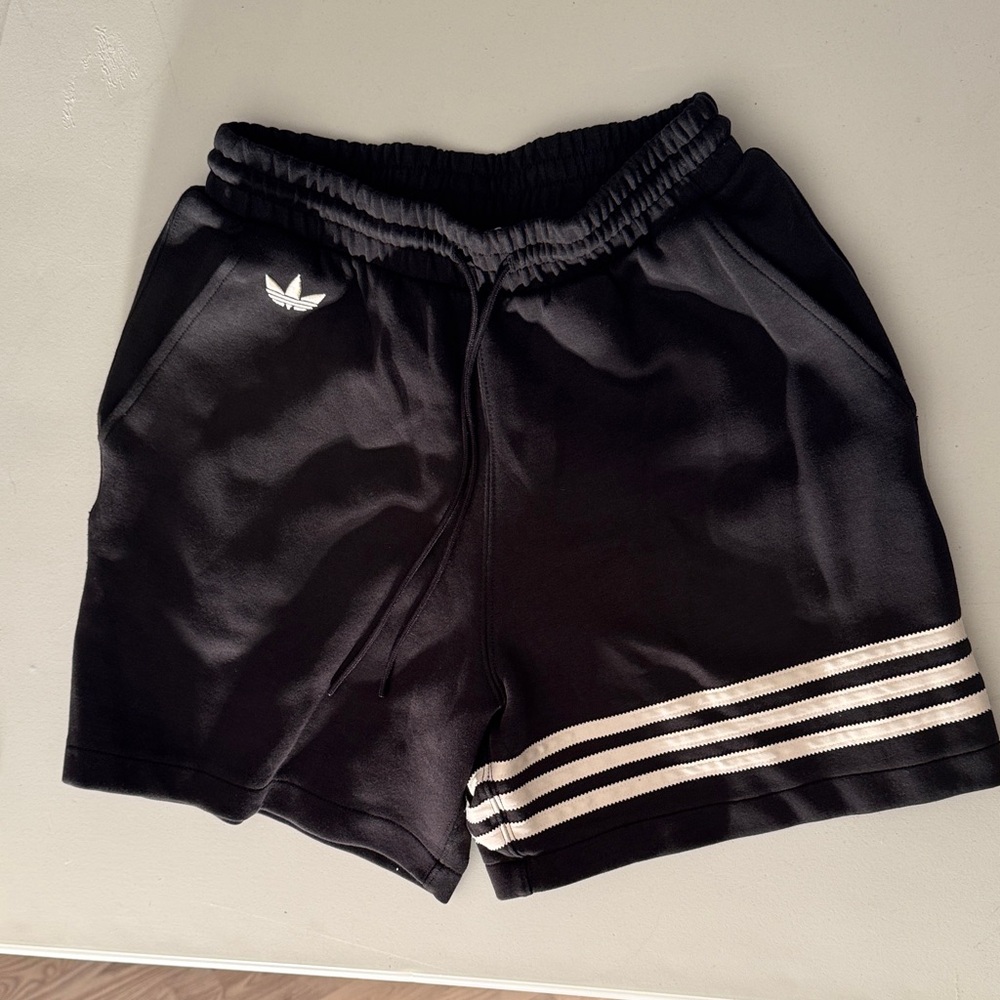 Adidas Black Athletic Shorts with White Accents